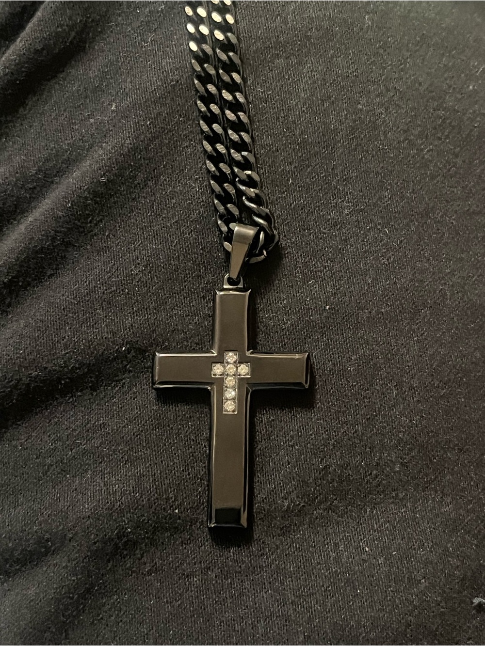 Black Cross Pendant Necklace with lab diamond Inlay
